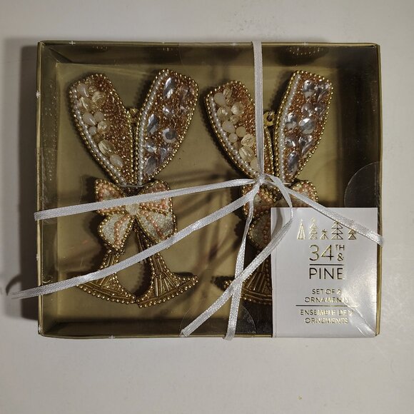 34th & Pine Ornament Set (of Two) Beaded Champagne Glasses w Bow Fly by Night - Picture 6 of 6